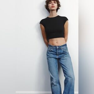 Zara Modal Crop T-Shirt Sz M